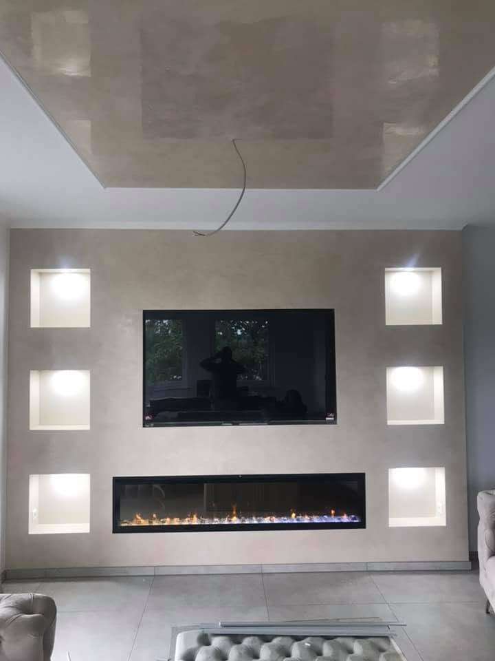 TV-Wand mit Bio-Ethanol-Kamin